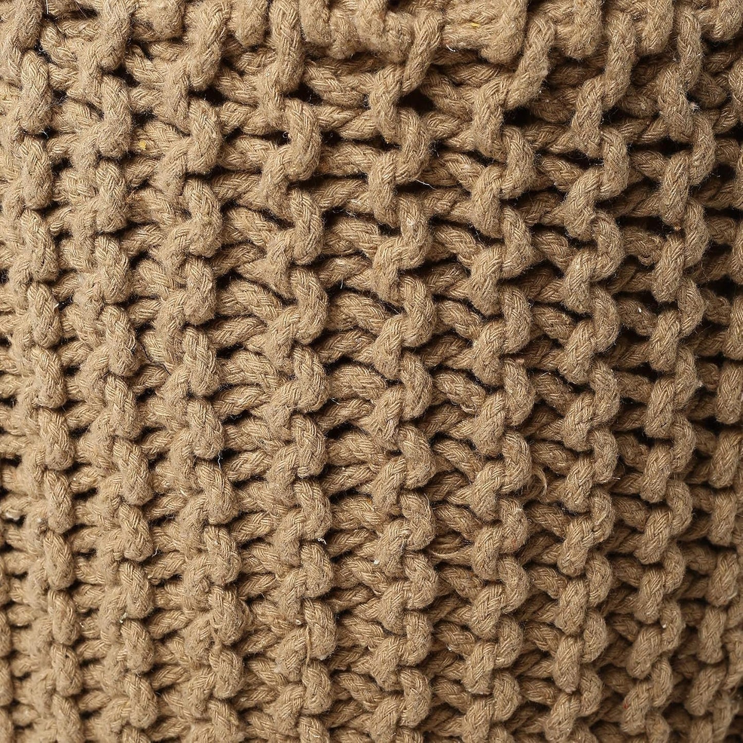 REDEARTH Pouf Ottoman - Cylindrical Knitted Poof - Cord Boho Pouffe - Cotton Round Foot Stool Puff for Home Decor - Living Room - Nursery - Bedroom - Patio - Lounge (16" x 16" x 16") - Beige