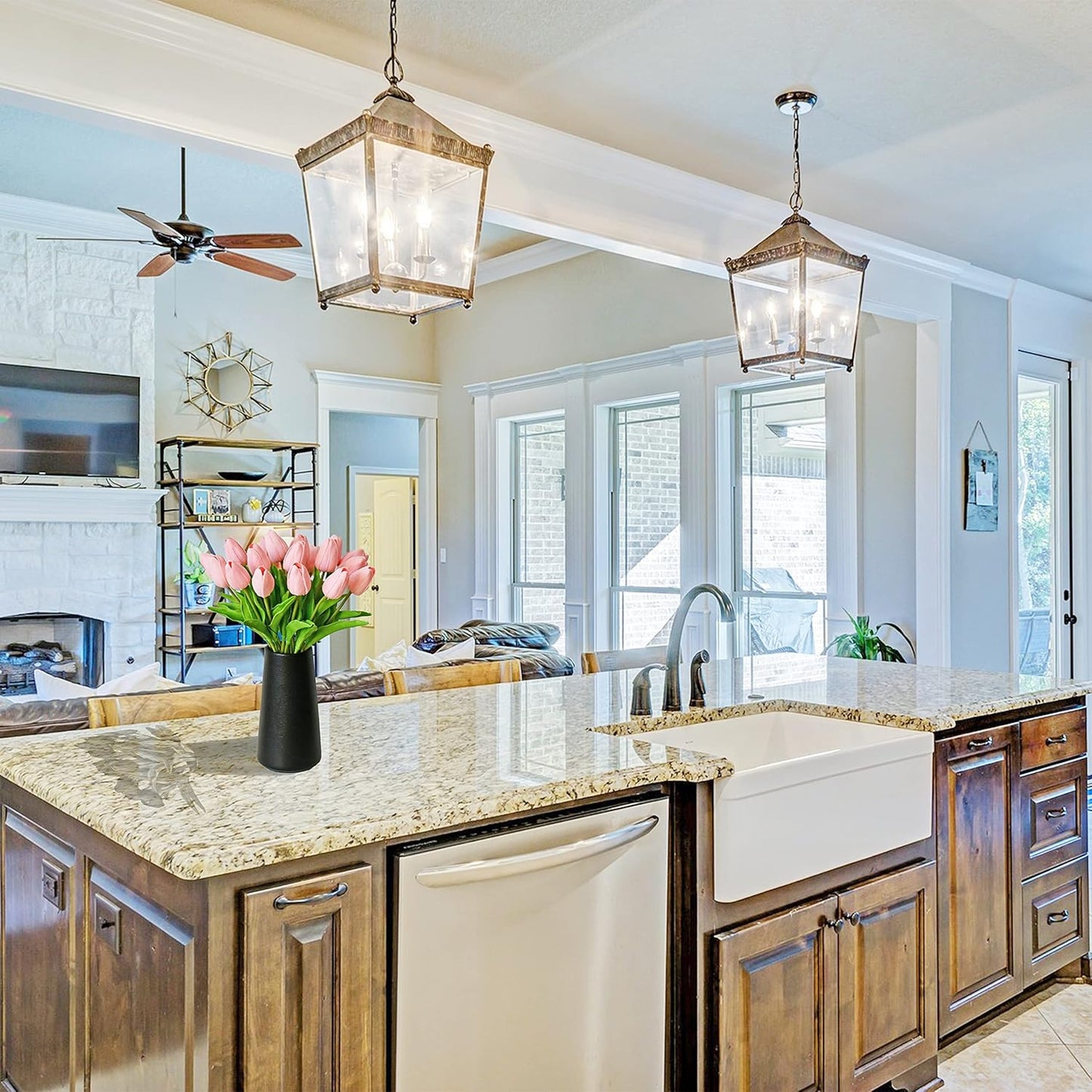 Mandy's Artificial Tulips 20 Stems Light Pink PU Faux Flowers for Wedding Home Decor 13.5 Inch