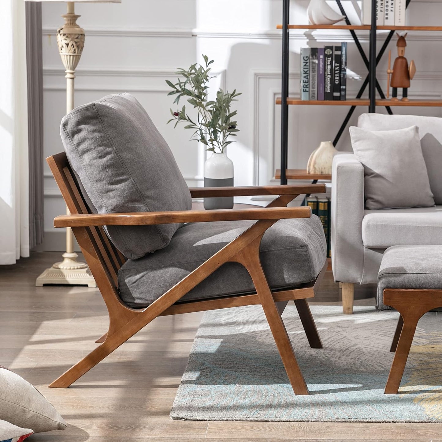 chairus Mid Century Accent Armchair Modern Upholstered Lounge Chair Compfy Leisure Arm Chair for Living Room Fireplace/Bedroom/Reception/Dorms, Denim Fabric Grey