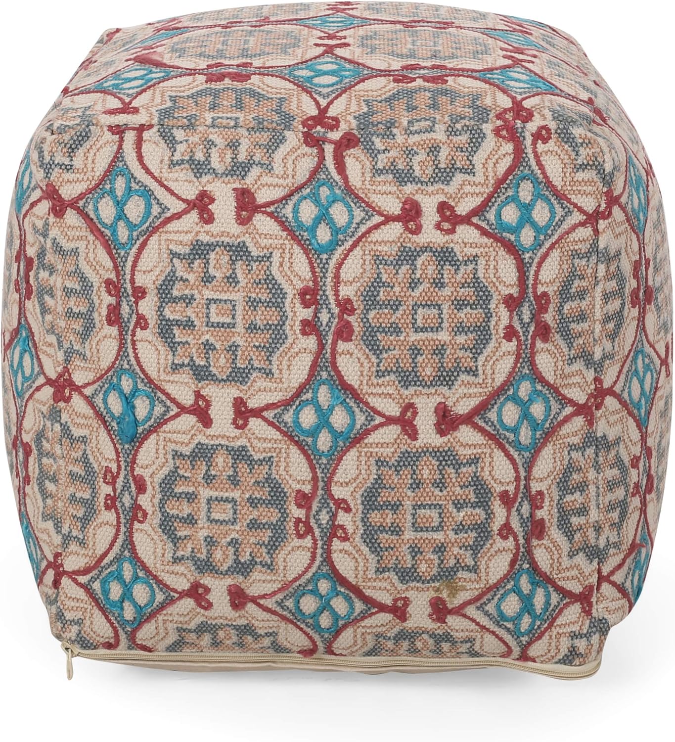 GDFStudio Boho Handmade Fabric Cube Pouf Ottoman Foot Stool - Bean Bag Floor Chair - Foot Rest Couch for Living Room Bedroom,Multicolored,16"" x 16"" x 16"", 313834N