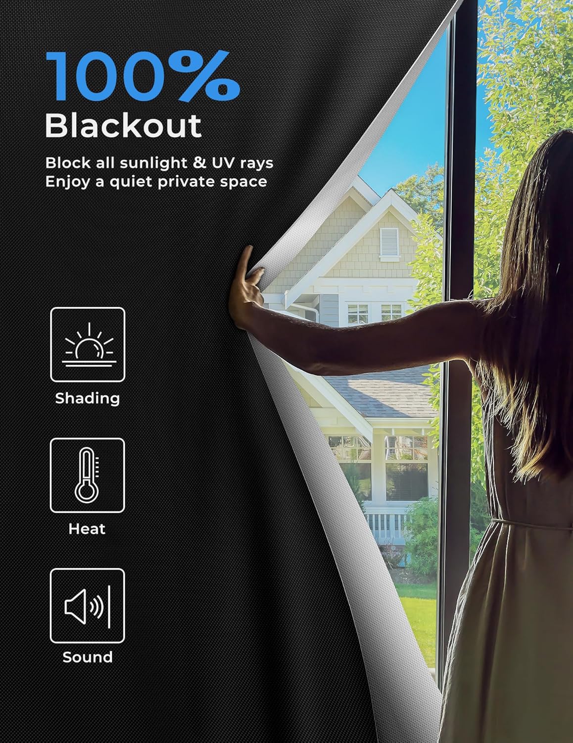 Sumobaby 114"x57" Portable Blackout Curtains, Black out Blinds for Windows with Hook & Loop Tapes,100% Blackout Window Shades, Window Curtains Easy to Cut Fit for Bedroom, TV Room and Baby Room(Black)