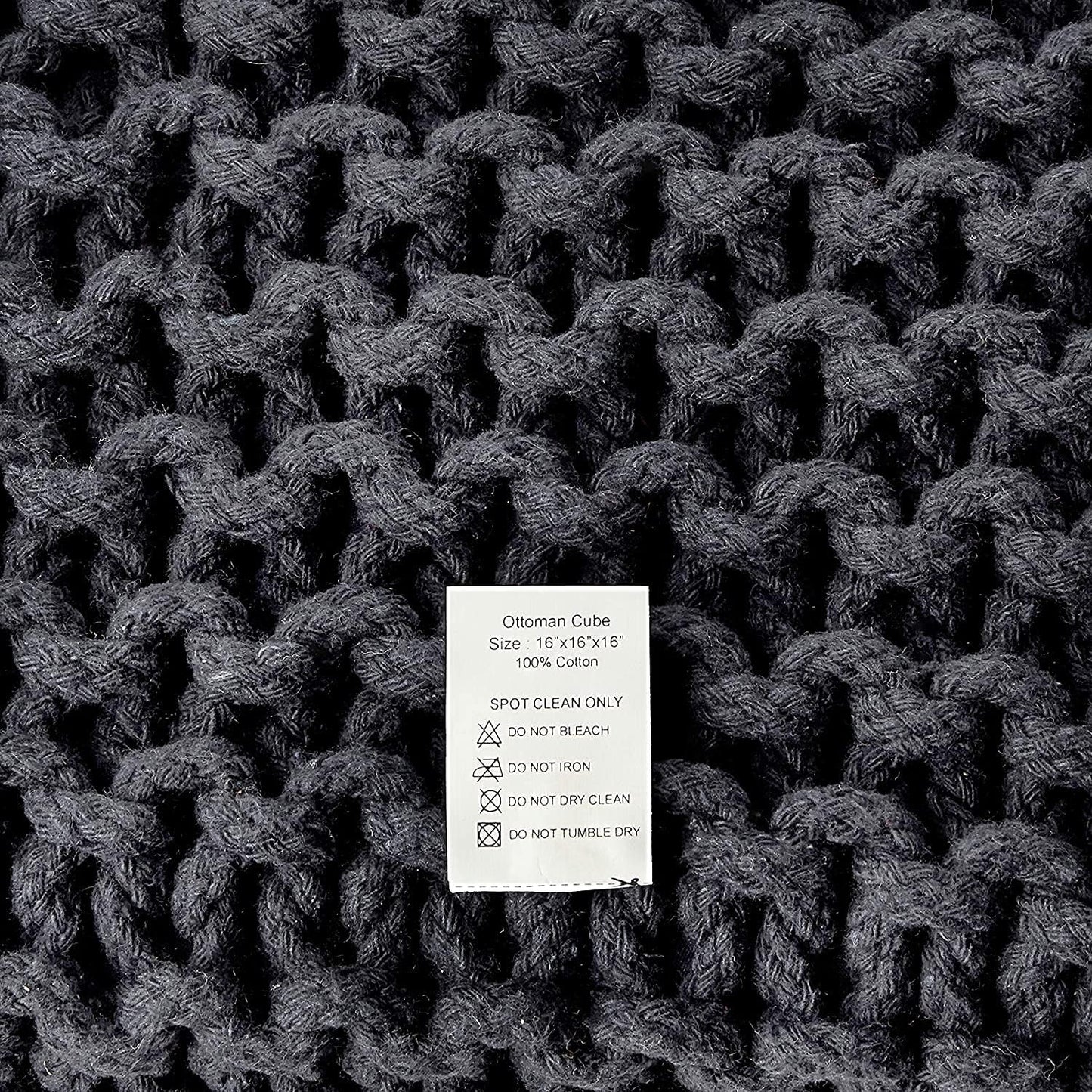 REDEARTH Cube Pouf Foot Stool Ottoman - Hand Knitted Coffee Table - Cotton Cord Boho Pouffe - Home Décor Poof - Stuffed Footrest for Living Room - Bedroom - Patio (16" x 16" x 16") - Dark Gray