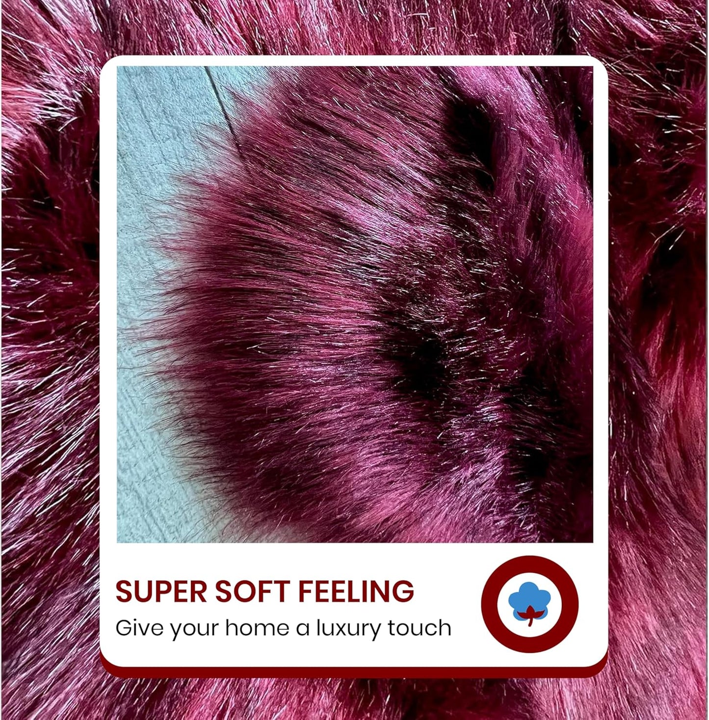 LAMBZY Faux Sheepskin Super Soft Hypoallergenic Free Shape Silky Shag Rug, Luxury Shaggy Plush Carpet for Bedrooms Living Kids Room Sofa Rugs (Burgundy, Double Side by Side 3'x4')