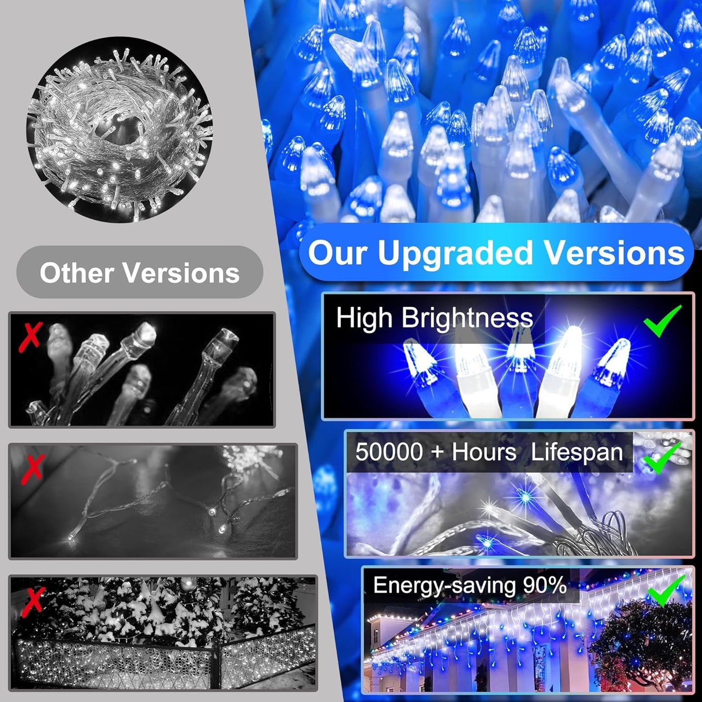 1620 LED Christmas Lights with 360 Drops,164ft 8 Modes Fairy Hanging String Lights with Time Waterproof, Plug-in Hanging String Lights for Holiday Wedding Party Christmas Decor Blue & CoolWhite