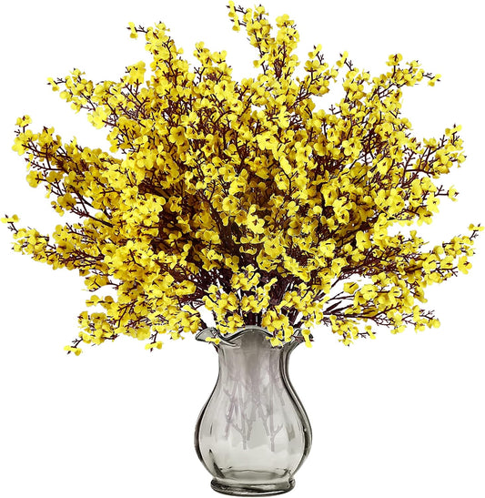 Sggvecsy 10 Pcs Babys Breath Artificial Flowers Gypsophila Bouquets Bulk Real Touch Fake Silk Flowers for Home Wedding DIY Floral Arrangement Kitchen Table Centerpiece Festival Decoration (Yellow)