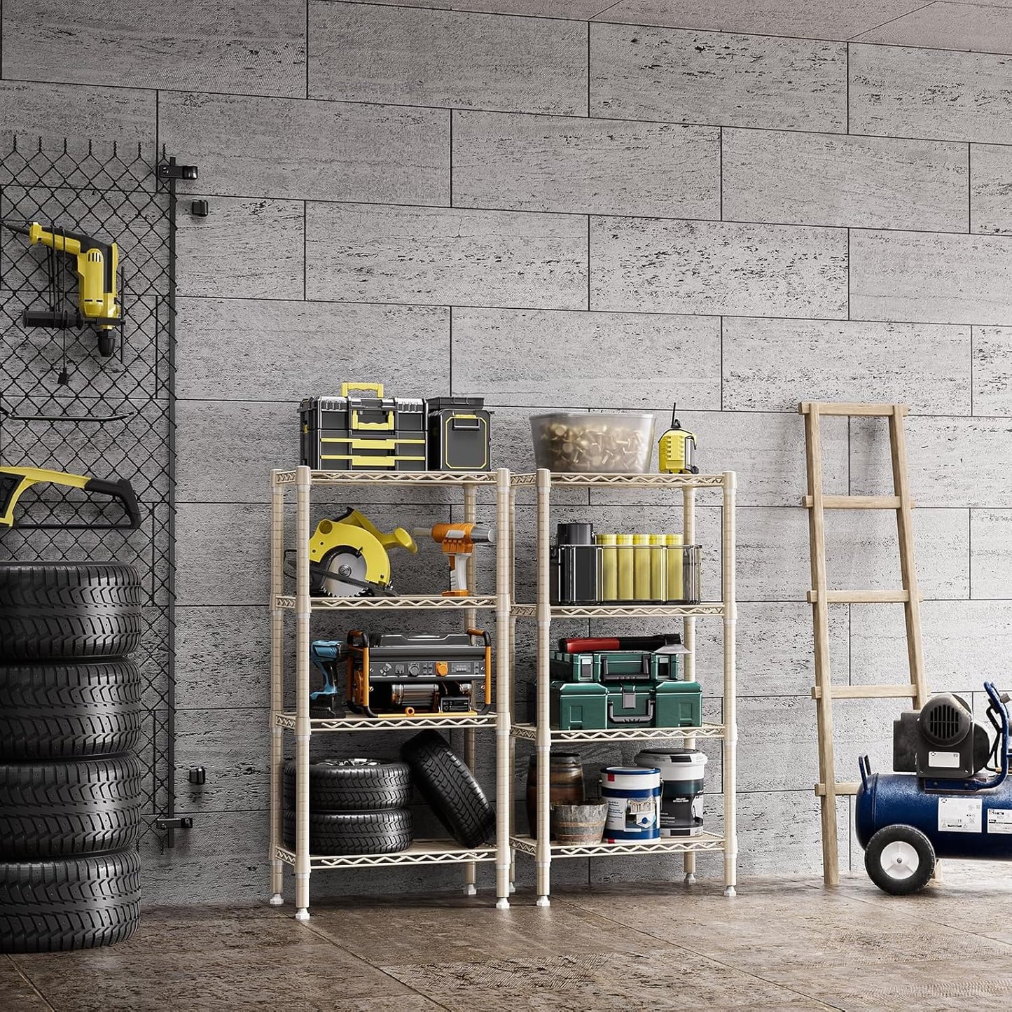 1000 lbs 4-Shelf Standing Storage Shelves Heavy Duty Metal Shelving Unit Adjustable Wire Rack for Office Garage Kitchen, Light Tan 11.8 D x 23.6" W x 47.5" H