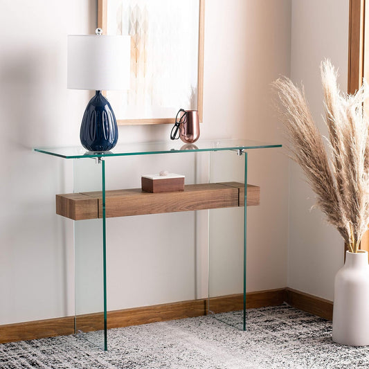 Safavieh Home Kayley Glass and Natural Brown Console Table