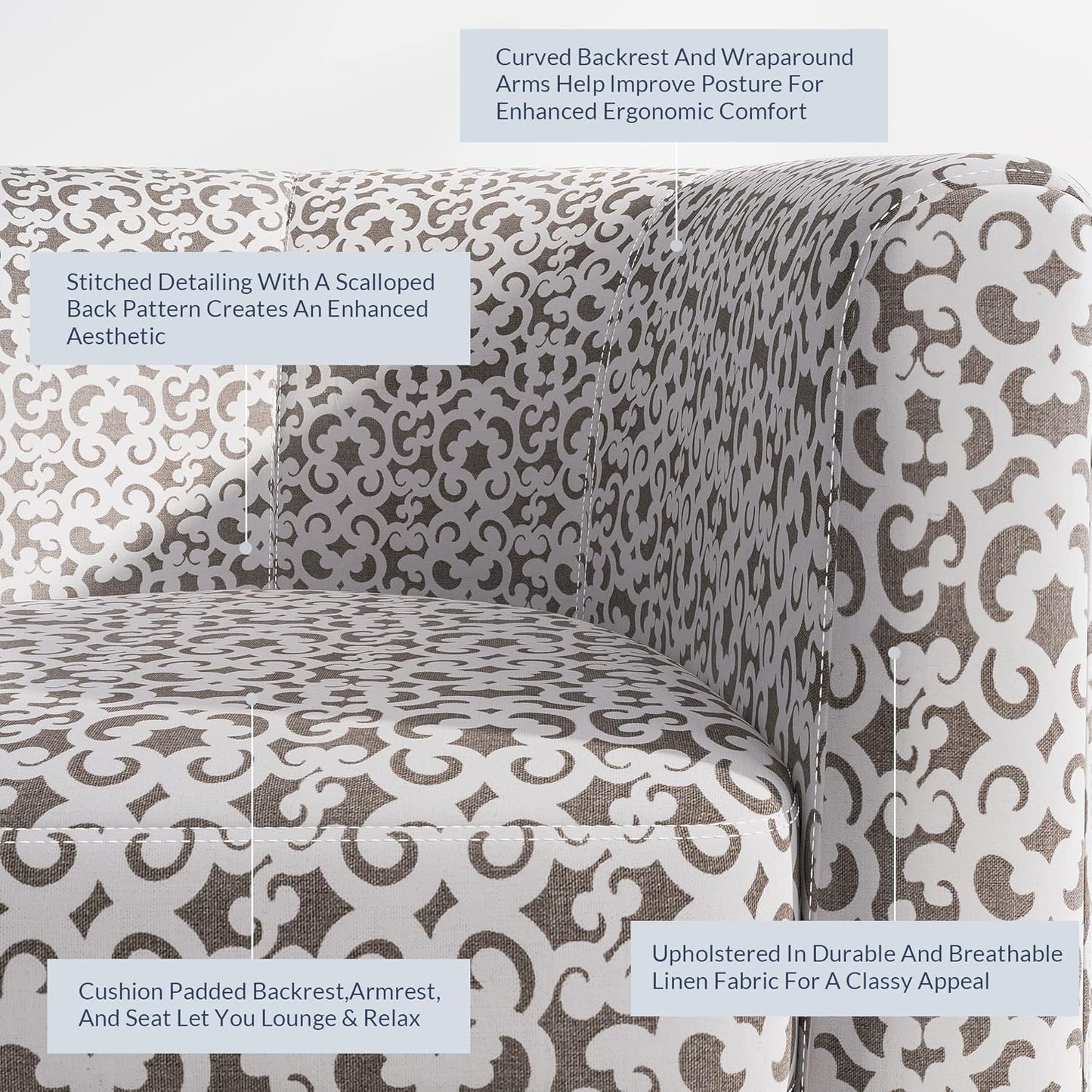 BELLEZE Accent Barrel Chair, Linen Round Chair Club Tub Sofa Corner Chair with Flared Legs and Cozy Soft Padding for Living Room Bedroom Waiting Room - White & Brown