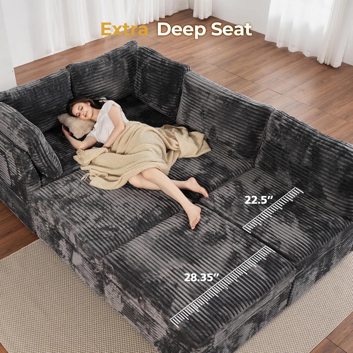 HOOOWOOO Modular Sectional Sofa,8 Pieces Sectional Couches for Living Room,131X98 G Shaped Cloud Couch with Ottoman Chaise Set(Gray Velvet Corduroy)