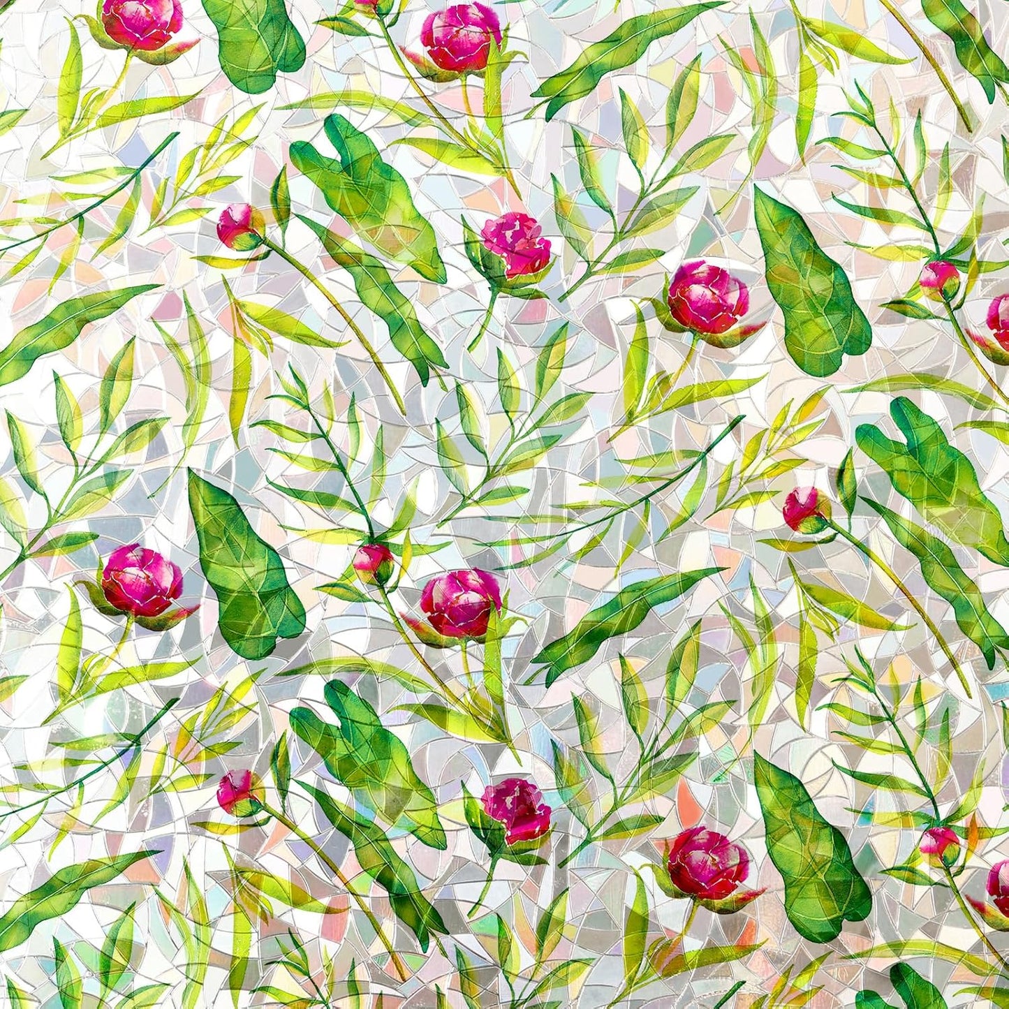 Rainbow Window Privacy Film 3D Floral Decorative Stained Glass Window Film Anti UV Non-Adhesive Reusable 17.5" x 78.7" for Home Room Car Glass Cling