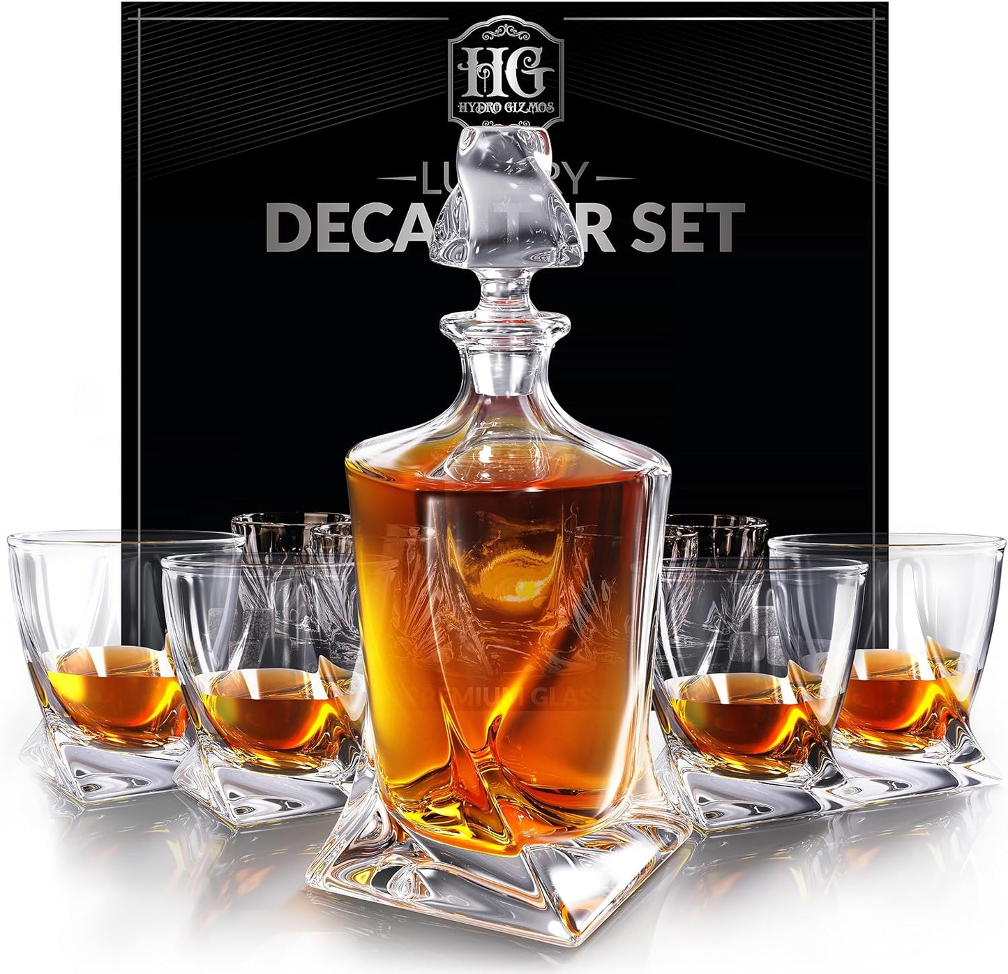 Whiskey Decanter Set for Men with 4 Drinking Glasses for Cognac, Bourbon, Rum, Scotch, Liquor Crystal Clear Decanter Sets House Warming Gifts New Home Whiskey Gifts for Men Dad Him