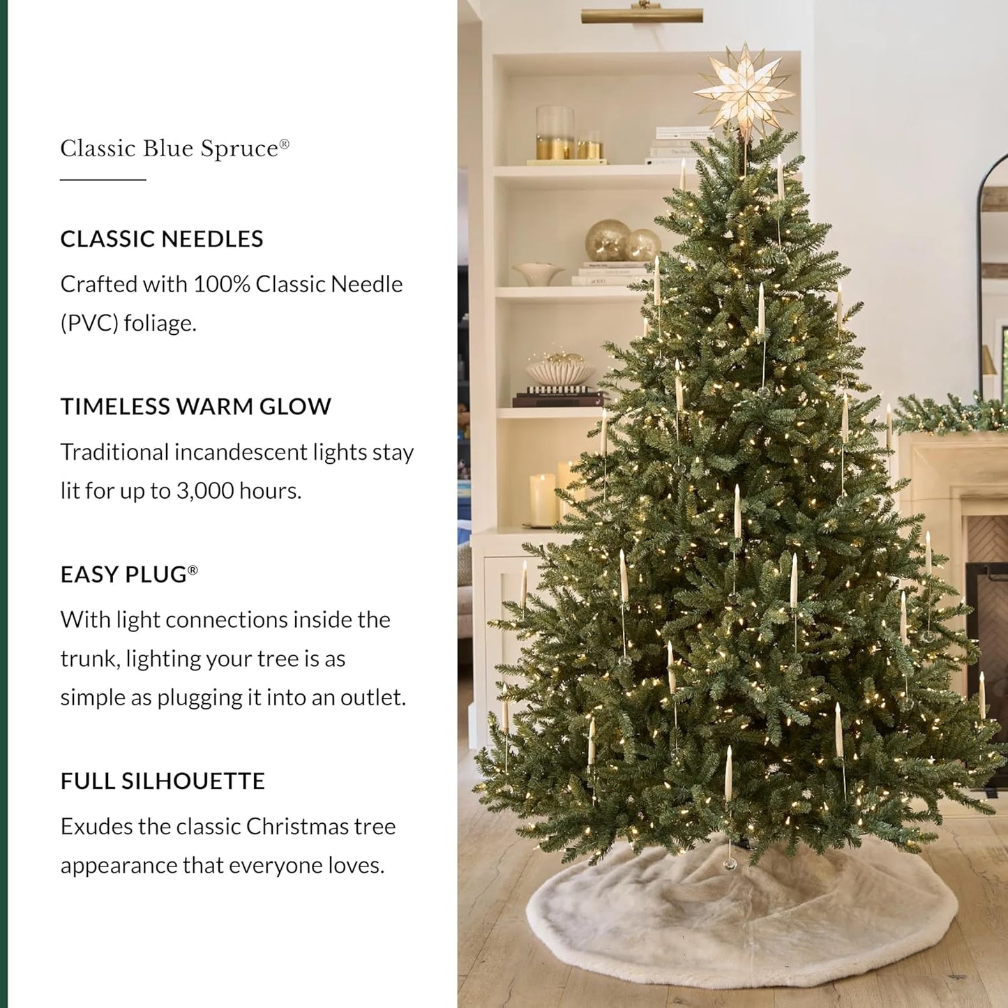 Balsam Hill 4.5ft Pre-Lit Classic Blue Spruce - Artificial Christmas Tree with 300 Clear Incandescent Lights, Easy Plug Technology, Premium Stand & Storage Bag for Indoor Holiday Decorating