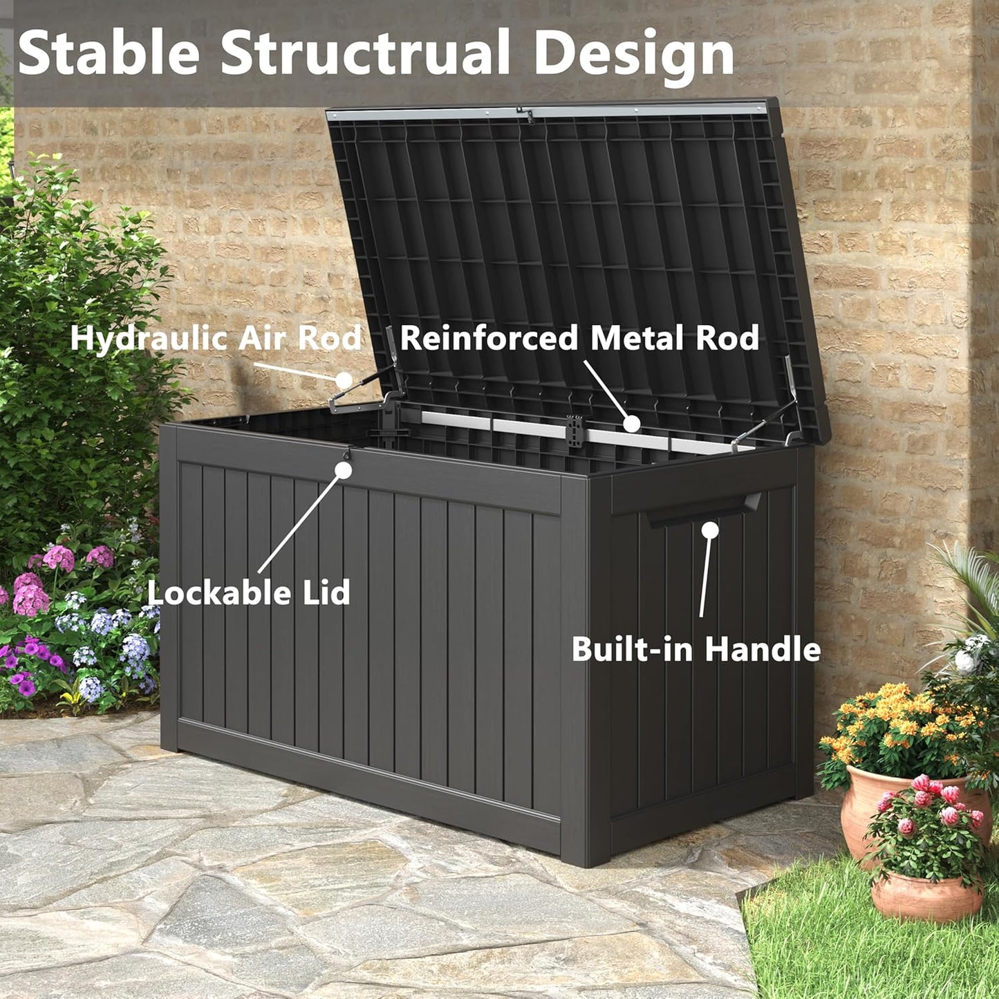 180 Gallon Outdoor Storage Box, Deck Box Resin Waterproof and UV Resistant Lightweight Deck Box for Garden Tools, Pool Supplies Organization