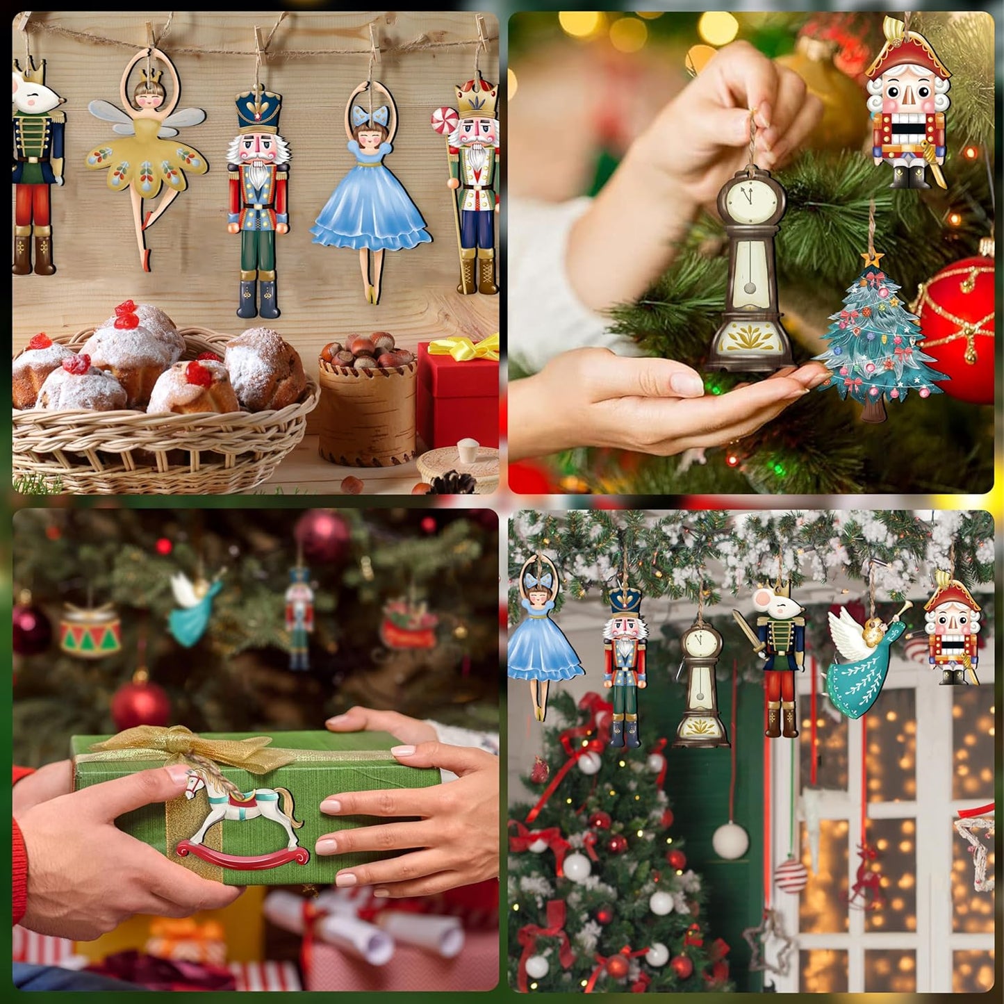 24 Pieces Christmas Nutcracker Wooden Ornaments Wood Hanging Decoration Set for Christmas Tree Hanging Wood Crafts Holiday Decor Xmas Party Supplies (Xmas-Nutcracker-B)