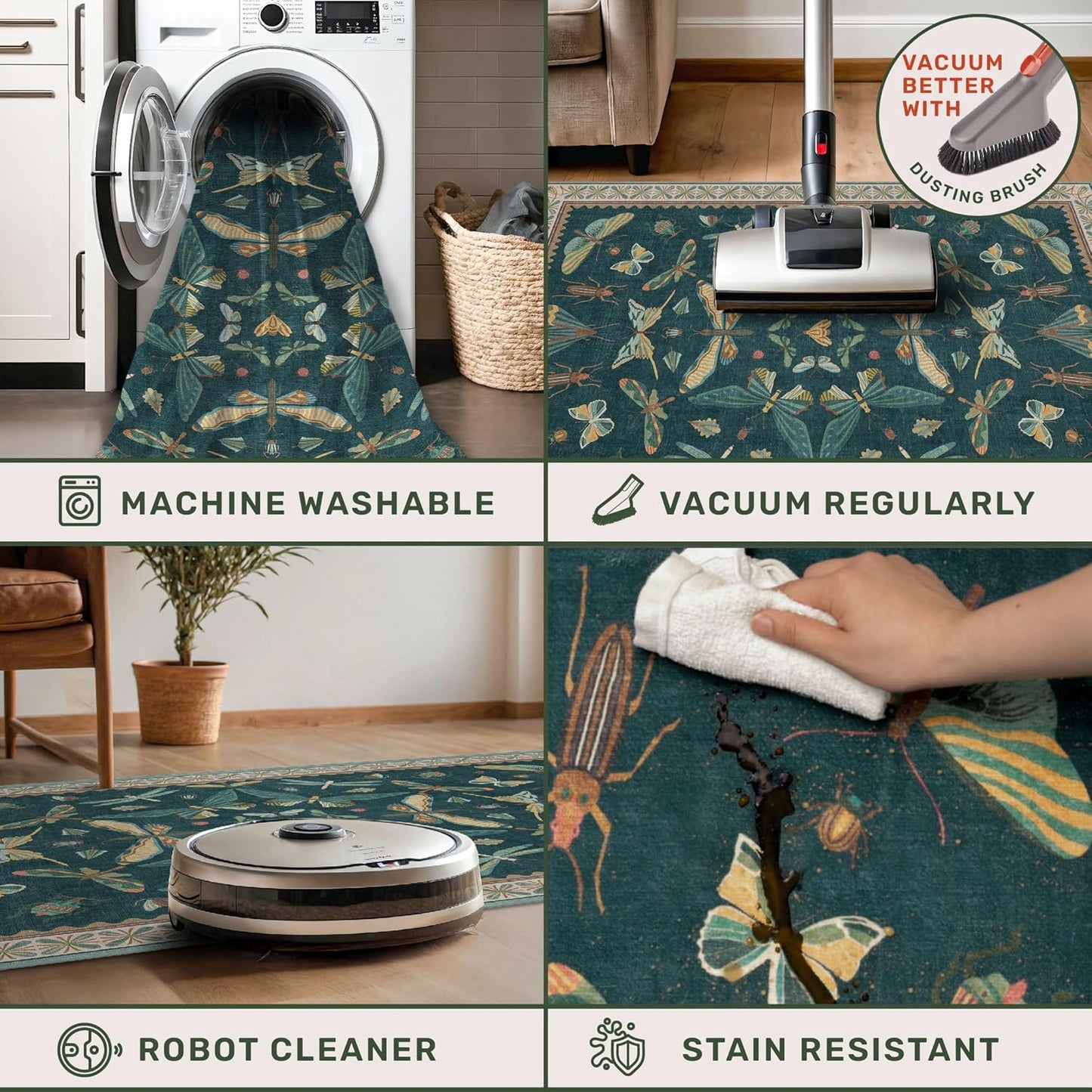 Washable Entry Rugs for Inside House - Non Slip 2x3 Small Rugs for Entryway, Kitchen, Powder Room, Stain & Fade Resistant, Teal Green