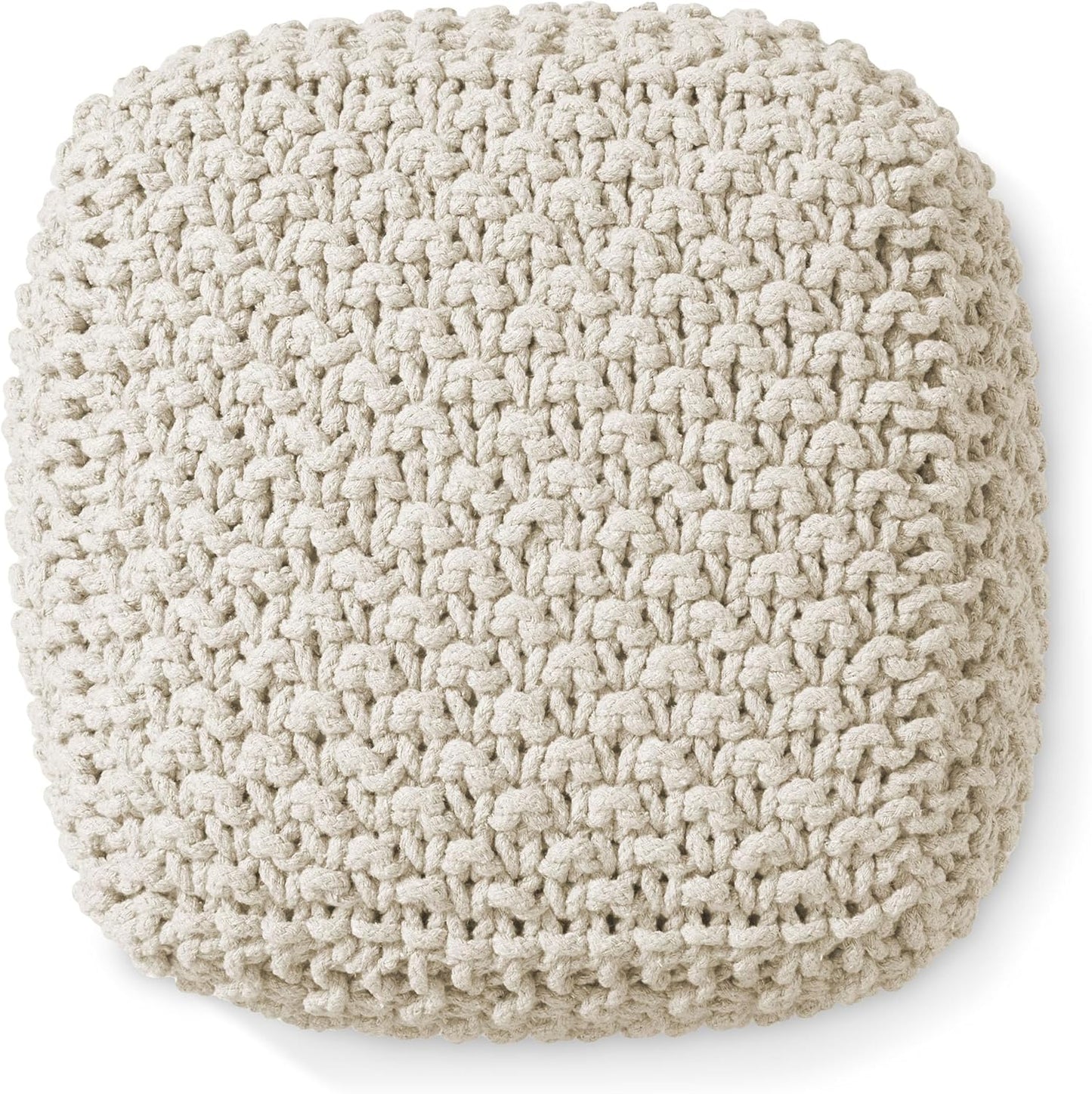 Casafield Square Pouf Ottoman, Natural - 18.5" W x 18.5" D x 14.5" H Cotton Knit Foot Stool - Boho Floor Pouffe for Living Room, Bedroom, Home Office