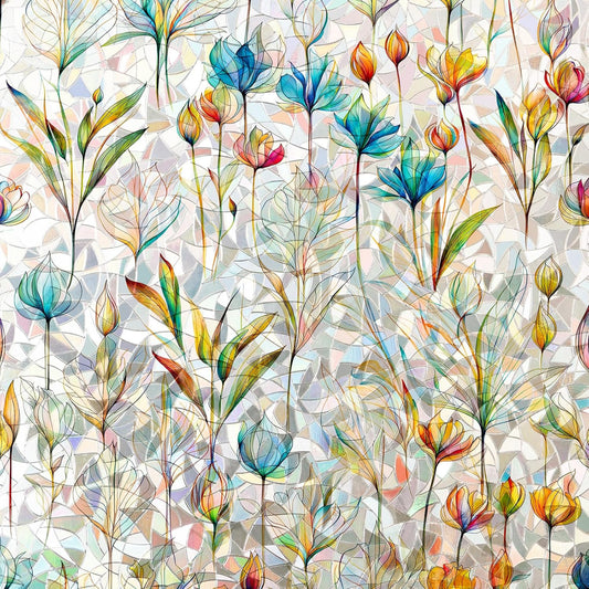 Rainbow Window Privacy Film 3D Floral Decorative Stained Glass Window Film Anti UV Non-Adhesive Reusable 23.6" x 157.4" for Home Room Car Glass Cling