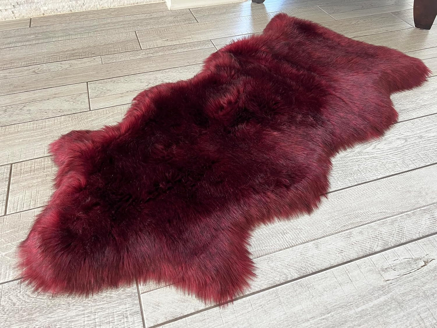 LAMBZY Faux Sheepskin Super Soft Hypoallergenic Free Shape Silky Shag Rug, Luxury Shaggy Plush Carpet for Bedrooms Living Kids Room Sofa Rugs (Burgundy, Single and a Half 2'x4')