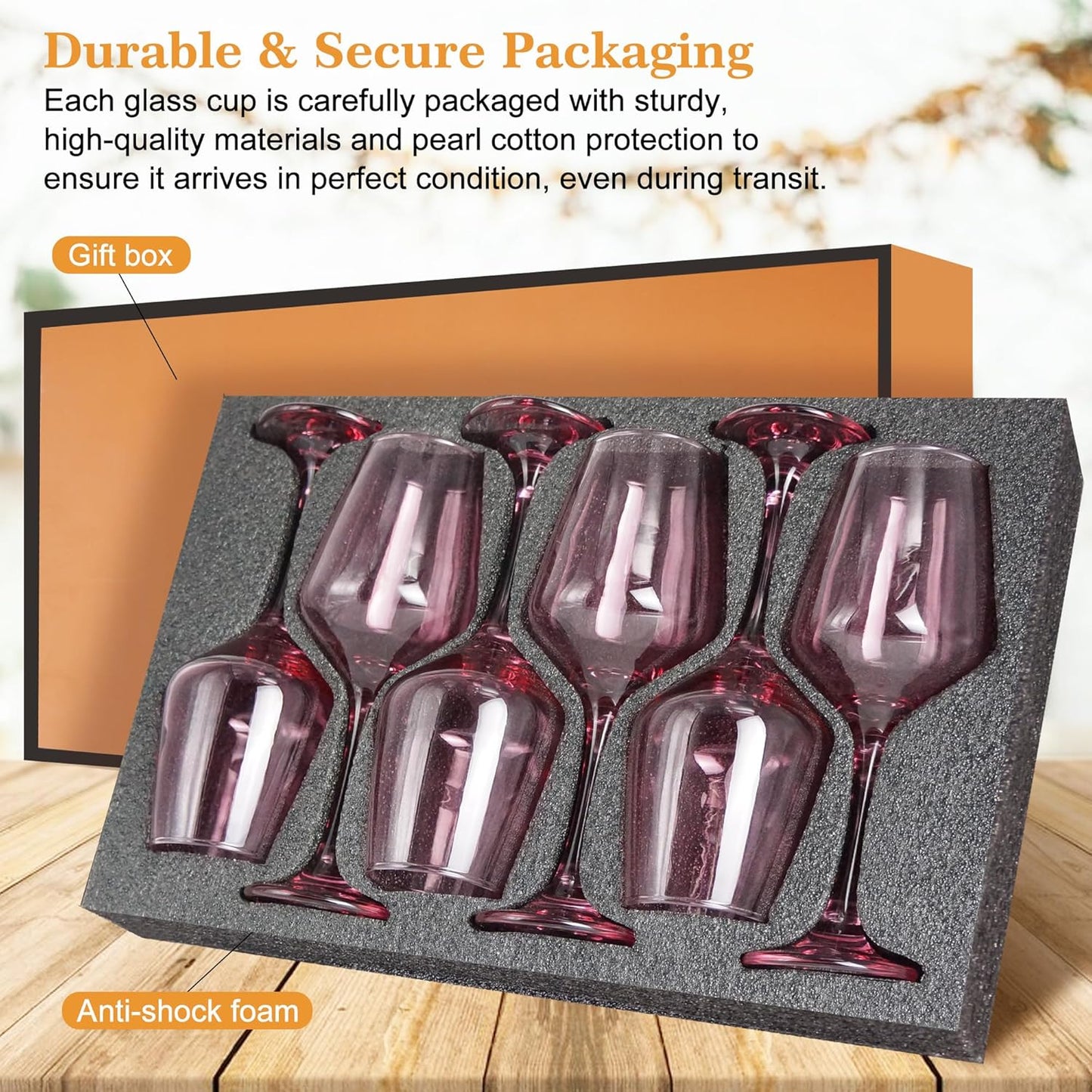 Pink Wine Glasses Set of 6-12oz Pink Long Stem Wine Glass Cups, Pink Pretty Crystal Glassware, Hand Blown Goblets Drinkware, Unique Drinking Stemware Holiday Gift Set for Women