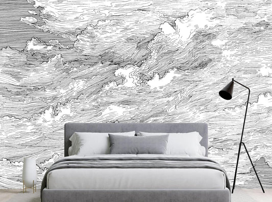 Black and White Cloud Wallpaper Wall Mural for Bedroom Living Room(Not Peel n' Stick)