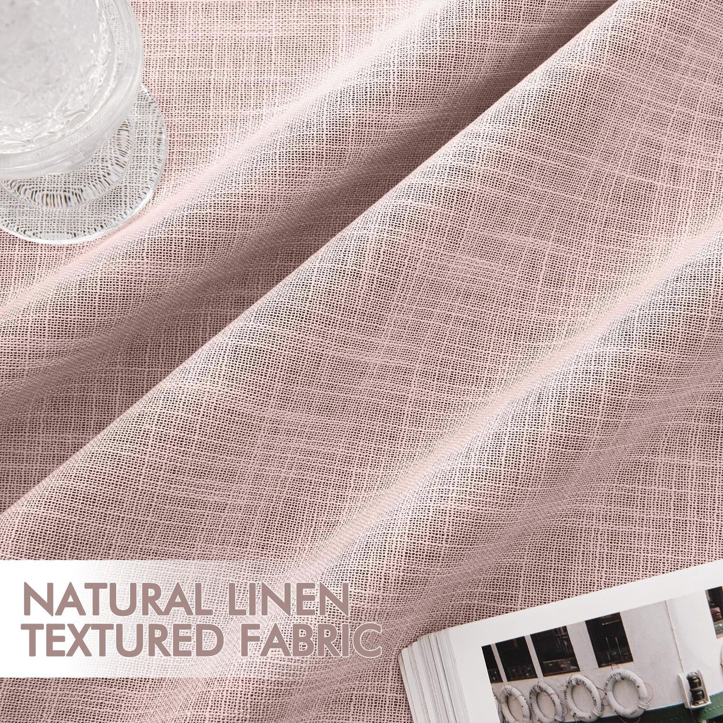 MIULEE Baby Pink 100% Blackout Linen Curtains 90 Inch 2 Panels Set Double Sided No Coating Pleated Back Tab Black Out Long Thermal Insulated Pinch Pleat Bedroom Living Room Darkening Window Drapes