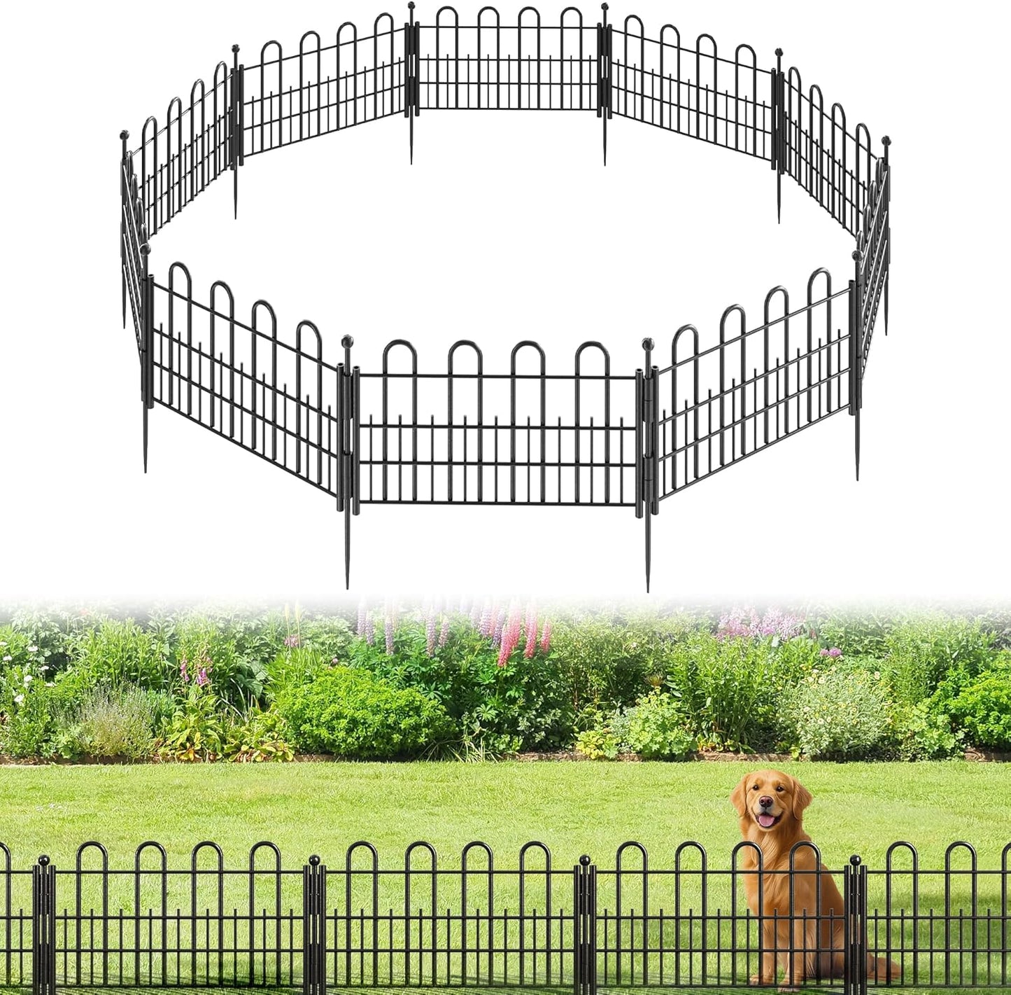 10 Panels Decorative Garden Fence with U-Shape, 11.81in (H) X 16.42ft (L) Dog Fence Outdoor for Yard Security, Garden Fencing Includes Deep Stakes