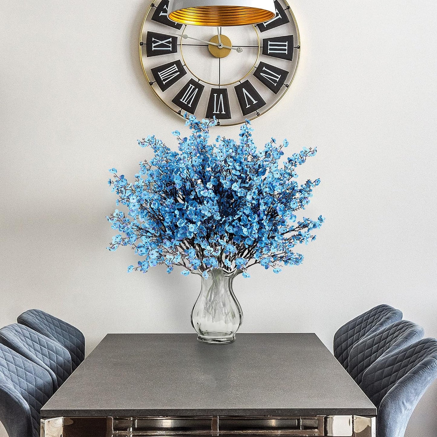 Sggvecsy 15 Pcs Babys Breath Artificial Flowers Gypsophila Bouquets Bulk Real Touch Fake Silk Flowers for Home Wedding DIY Floral Arrangement Kitchen Table Centerpiece Decoration (Blue with Purple)