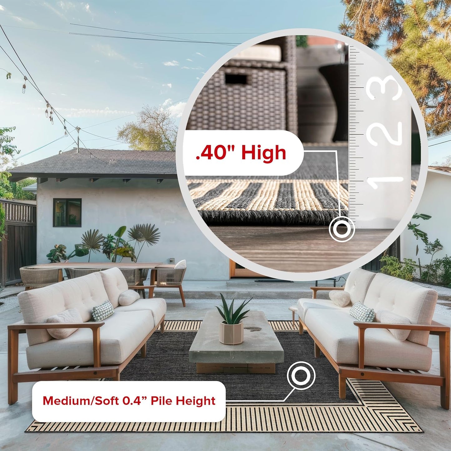 nuLOOM 2' x 8' Outdoor Area Rug, Casual Design With Striped Border, Stain Resistant, Highly Durable, For Patio, Balcony, Bedroom, Living Room, Dining Room, Bathroom, Dark Grey