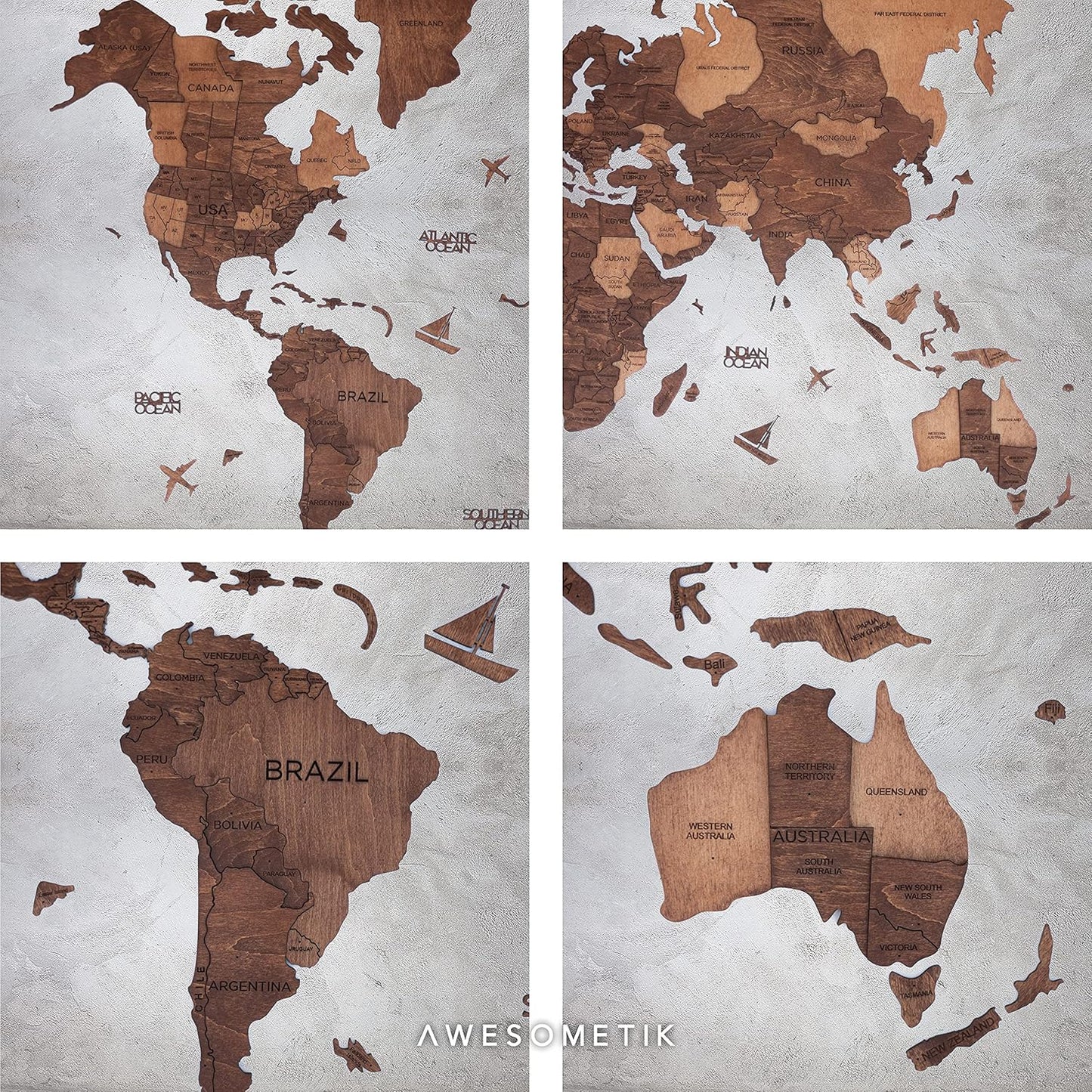 Handmade 3D Wood World Map Wall Art Large Wall Decor Track Your World Travels - Special For Home, Kitchen And Office (X-Large, Oak)