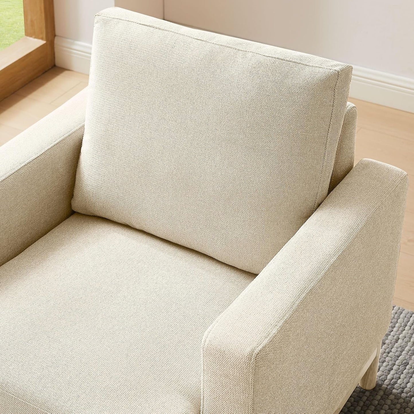 Oversized Accent Chair for Living Room, Modern Upholstered Reading Armchair for Bedroom, Comfy Chair for Apartment, Single Sofa for Small Space with Rubberwood Base