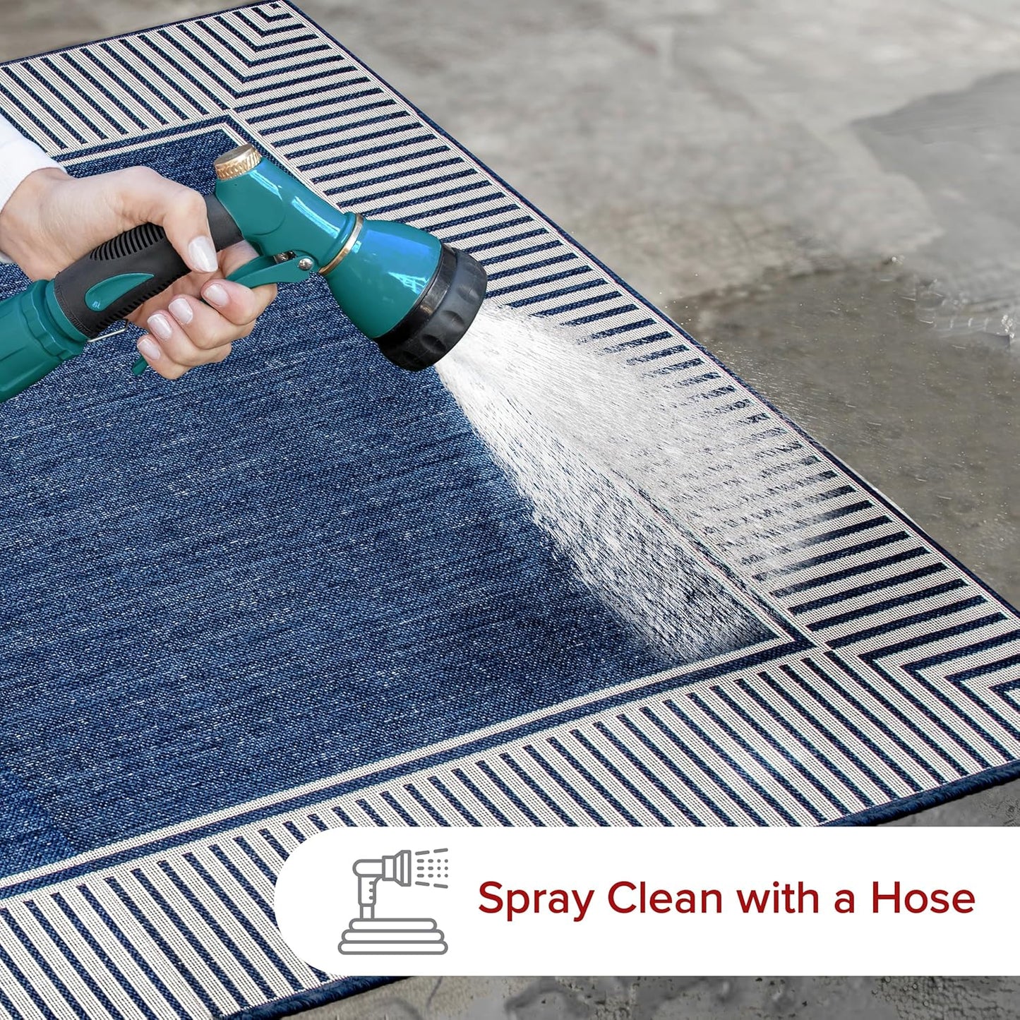 nuLOOM 6' 7" x 9' Outdoor Area Rug, Casual Design With Striped Border, Stain Resistant, Highly Durable, For Patio, Balcony, Bedroom, Living Room, Dining Room, Bathroom, Navy