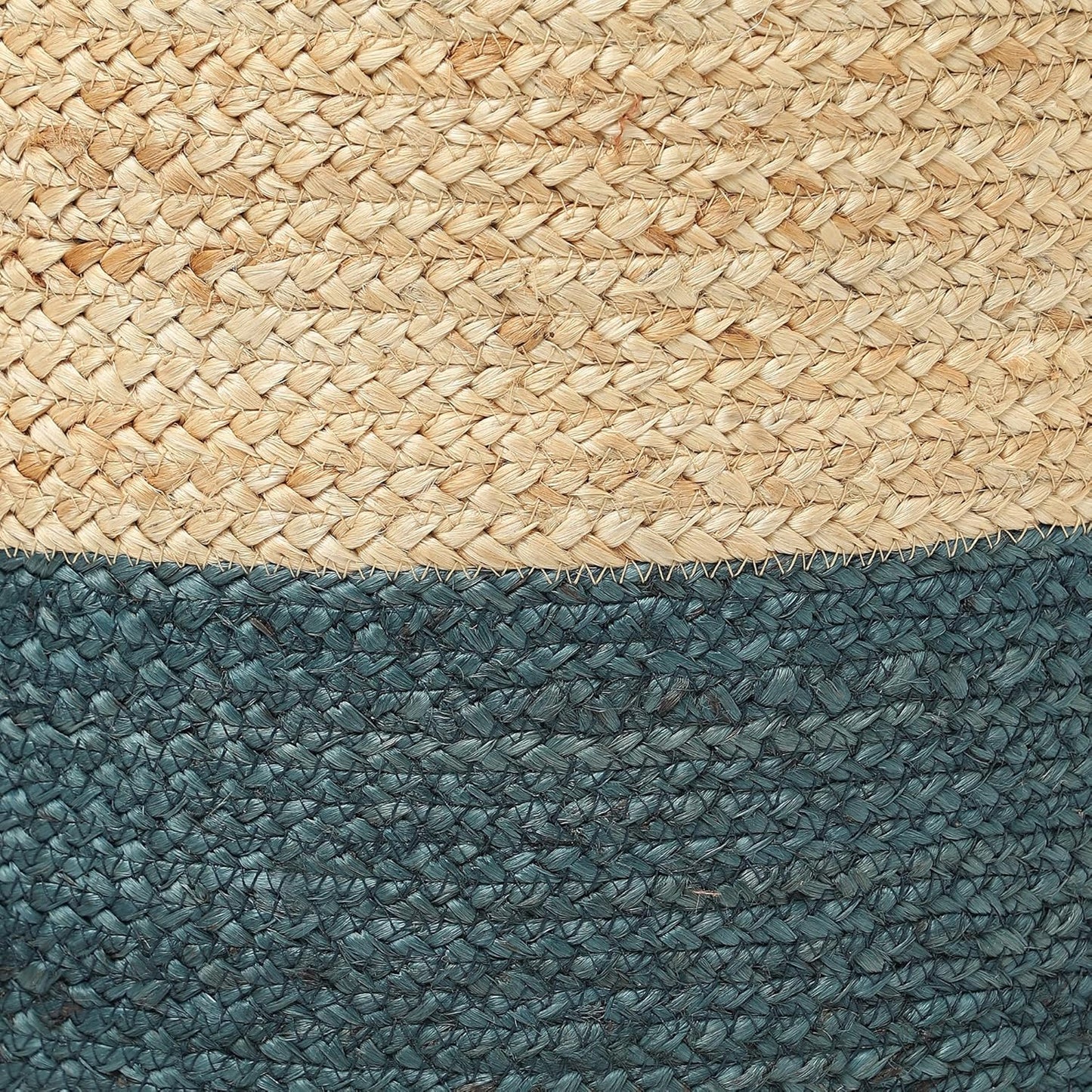 REDEARTH · Cylindrical Pouf Foot Stool Ottoman - Jute Braided Pouffe Poof Accent Sitting Footrest for Living Room, Bedroom, Nursery, Patio, Lounge & Other Rooms (Natural Teal, 18"x18"x14")