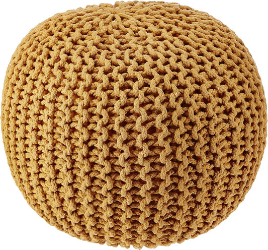 REDEARTH · Round Pouf Ottoman - Hand Knitted Cable Boho Poof Home Décor Pouffe Circular Footrest for Living Room - Bedroom - Lounge - Nursery - 100% Cotton Poufs (19.5"x19.5"x14") - Mustard